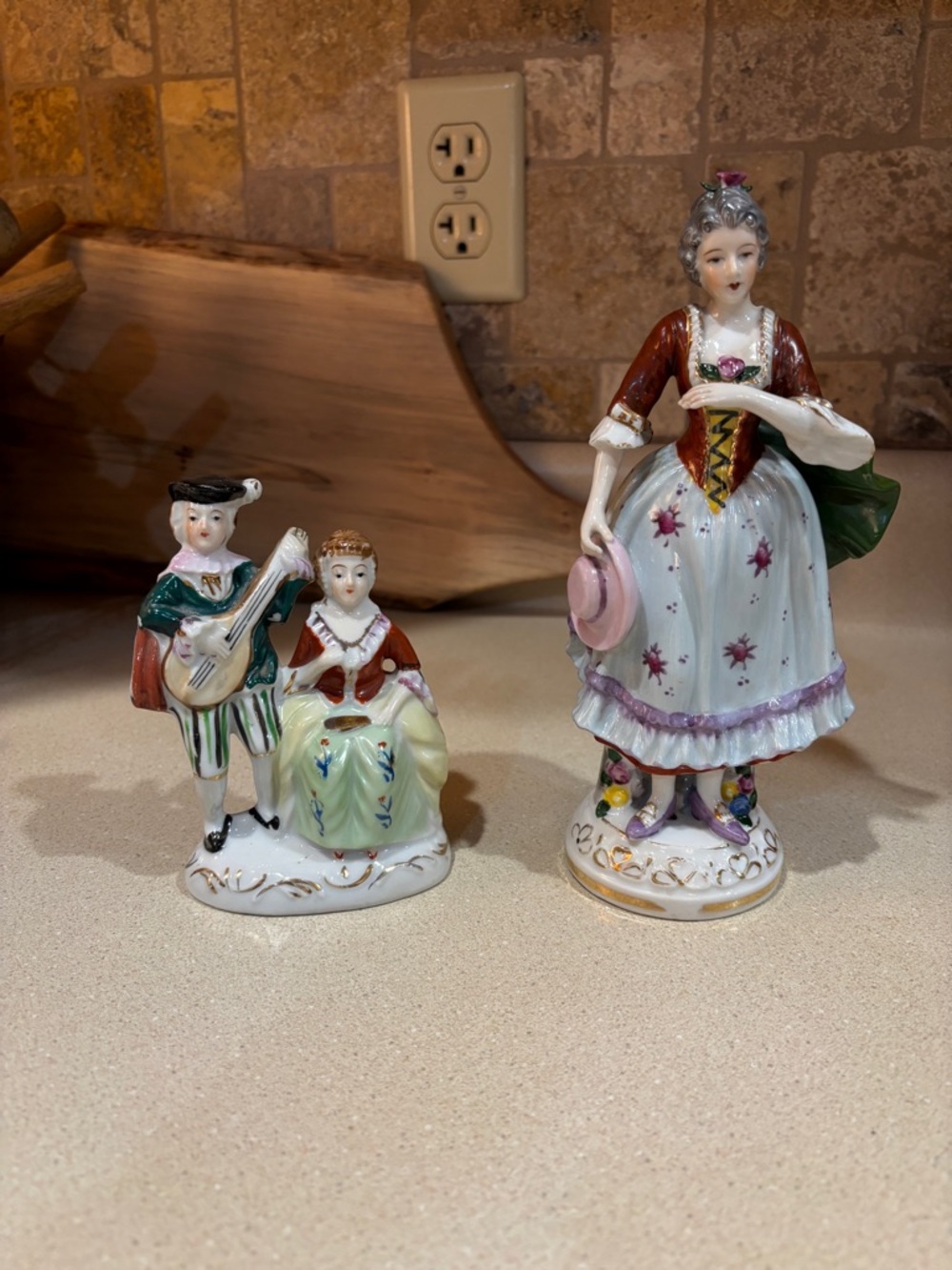 Porcelain Victorian Lady and Musician Figurines